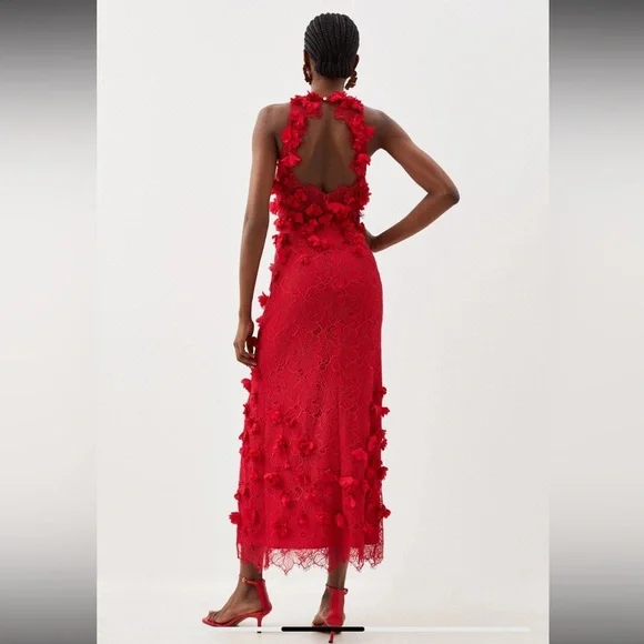 Red Floral Appliqué Lace Midi Dress – NWT – Size 8 - Picture 7 of 15